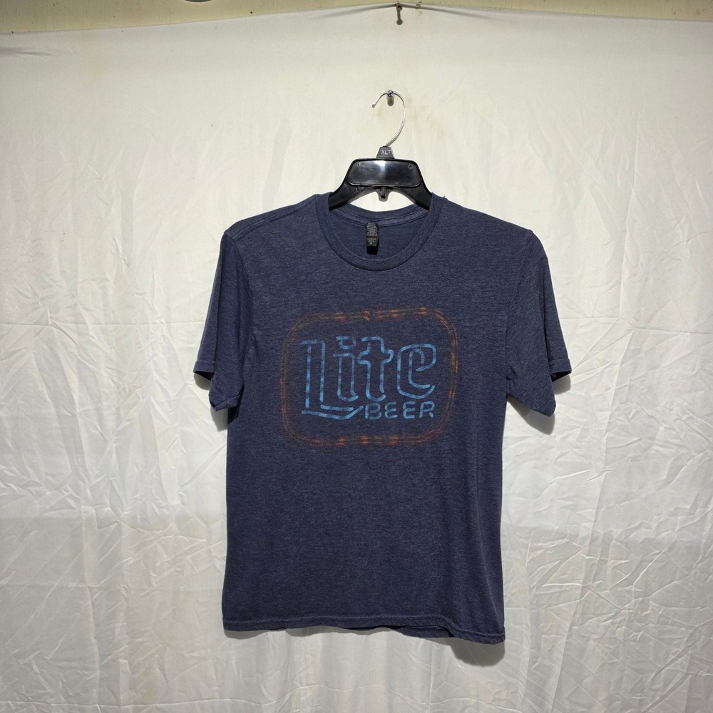 Miller Lite Beer Graphic T-Shirt Mens Small Blue Heathered Short Sleeve Tee